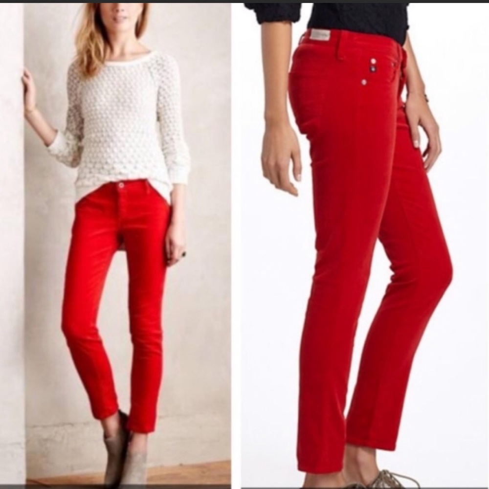 AG red corduroy the Stevie straight slim pants